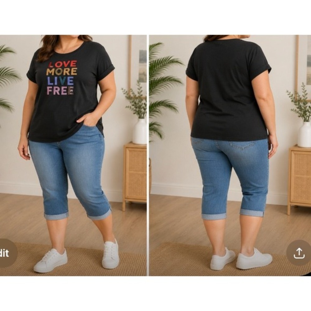 Torrid T-Shirt Womens 1X Love More Live Free Beaded Embroidered Graphic Tee Plus
